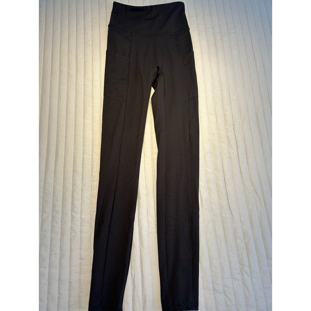 Black Leggings High Waist Side Pockets Athleisure Activewear Womens XXS - Picture 7 of 7